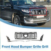 Chrome finished front upper bumper grille for toyota land cruiser prado 2017-2020 with bold vertical slats and emblem cutout