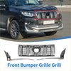 Chrome front upper bumper grille with vertical slats and central oval emblem cutout for toyota land cruiser prado 2017-2020