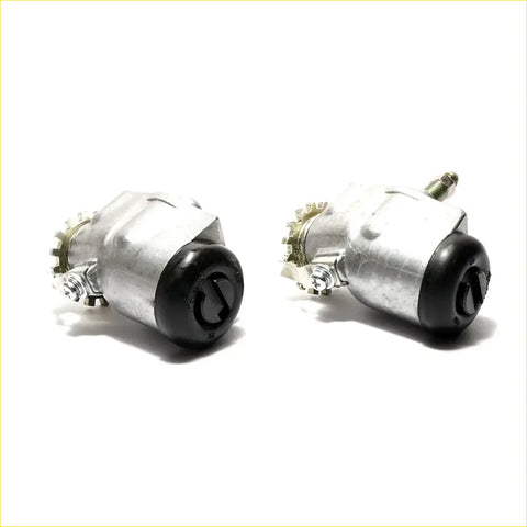 Silver and black starter solenoids with gear attachment shown from the back side for toyota hilux 79-83 rhs front wheel brake cylinder