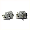 Front wheel brake cylinder rhs for toyota hilux with silver metal body black rubber boots and brass fittings from 78 to 83