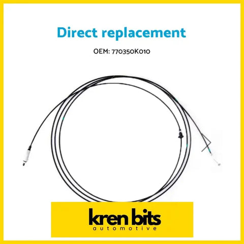Black coiled fuel filler door flap release cable with metallic connectors by kren bits for toyota hilux kun16