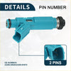 Turquoise plastic fuel injector with black rubber seals and metallic pin connector for 2.4L toyota highlander 2001-2004