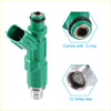 Green plastic fuel injector with metallic base and 12-hole disc for toyota prius 1.5l scion xa xb 2003-2009