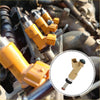 Yellow fuel injector with black cap and metal threaded end installed in engine with replacement part for toyota 4runner 4.0 v6