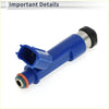 Blue plastic fuel injector with metallic silver tip and black rubber cap for Toyota Matrix XRS 1.8 2004-2006