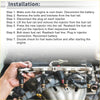 Silver metallic fuel injector rail with black nozzles and brass fittings for toyota prius c 1.5 held in hand