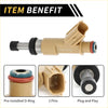 Tan plastic fuel injector with black rubber cap metallic nozzle and pre-installed o-ring seals for toyota tundra