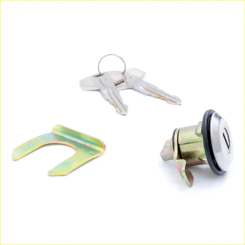 Silver-toned metal fuel lid gas lock cylinder with black rubber seal and keys for nissan datsun 120y 140y 150y sunny