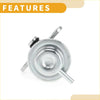 Silver metallic metal fuel pressure regulator with circular body and central threaded port for toyota 4runner 2003-2009