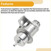 Silver metallic metal fuel pressure regulator with cylindrical body threaded ports and mounting bracket for toyota century