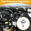 Silver metallic fuel pressure regulator with threaded stem for toyota hilux 1986-1989 close-up in engine bay