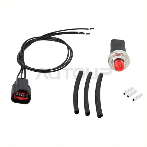 Red push-button switch with chrome bezel black housing and wiring for fuel pressure sensor 67l ford super duty 2012-2016