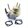 Metallic fuel pump for daihatsu rocky fourtrak 1985-1996 with three brass hoses and two black rubber gaskets shown from back