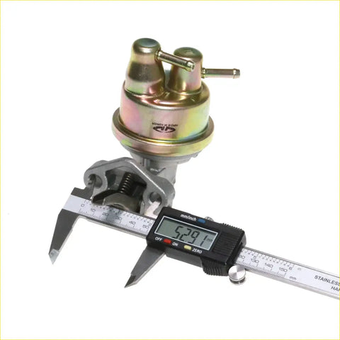 A metallic two-valve fuel pump carburetor with a brass top and silver base branded avs for nissan pulsar n12 n13