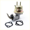 Metallic fuel pump for toyota hilux 1983-1988 with spring-loaded lever, multiple threaded ports, and two black rubber gaskets