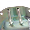 Silver metallic dual hose connector with curved cylindrical design on a flat metal plate for nissan patrol gu y61 fuel sender unit