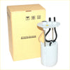 White plastic fuel suction pump with black coiled hoses and metal rods next to genuine toyota lexus packaging for hilux