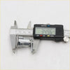 Silver metal fuel tank gas filler lock cylinder being measured with digital caliper for toyota hilux 1983-1988