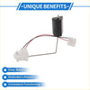 Black and white fuel tank sending unit for toyota tacoma 2016-2022 with metal rod red and black wires and plastic connector back view
