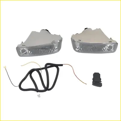 Silver led fog light assemblies with clear lens covers and black wiring harnesses for holden rodeo ute and isuzu d-max