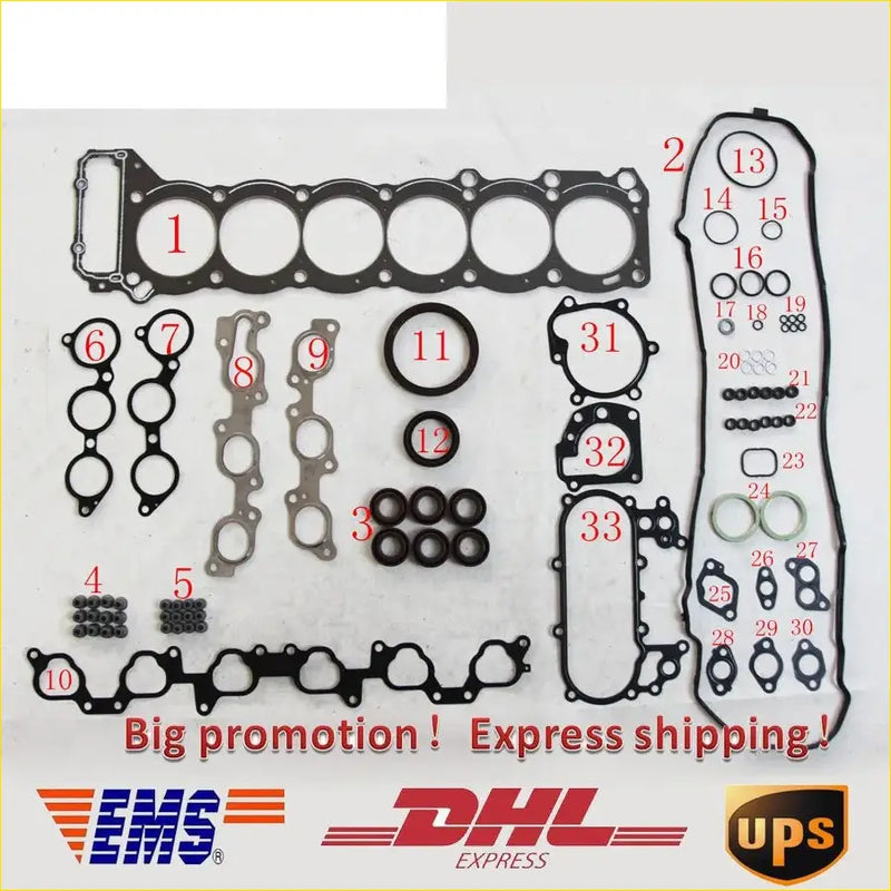 Black rubber gasket set with various seals and metal parts for engine head full set for toyota land cruiser 1fzfe