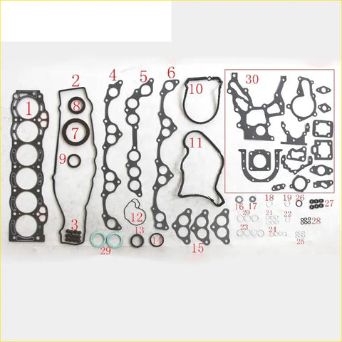 Black rubber gasket set with numbered parts for engine repair by gasket pro for toyota cressida crown soarer 2.0
