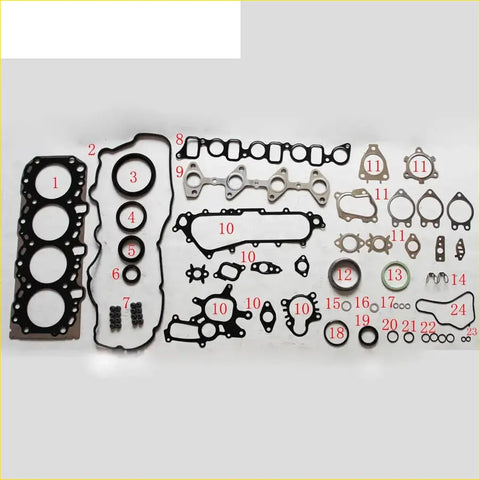 Black rubber gasket set with metallic parts and labeled components for toyota land cruiser 3.0 engine assembly