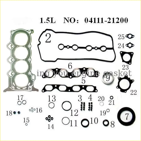 Black rubber engine gasket set for toyota prius 1.5l 04111-21200 full gasket pro 1nzfxe 1nz-fxe engine