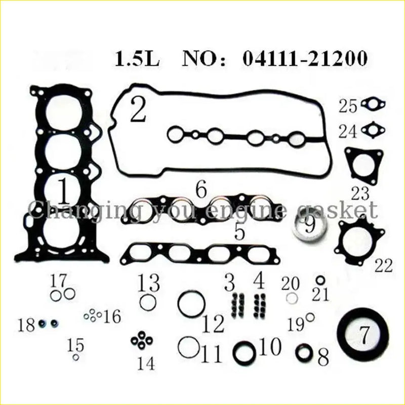 Black rubber engine gasket set 04111-21200 for 1 5l toyota prius 1nz-fxe metal full set