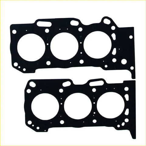 Black metal cylinder head gasket with three circular openings and mounting holes for toyota crown lexus gs is c