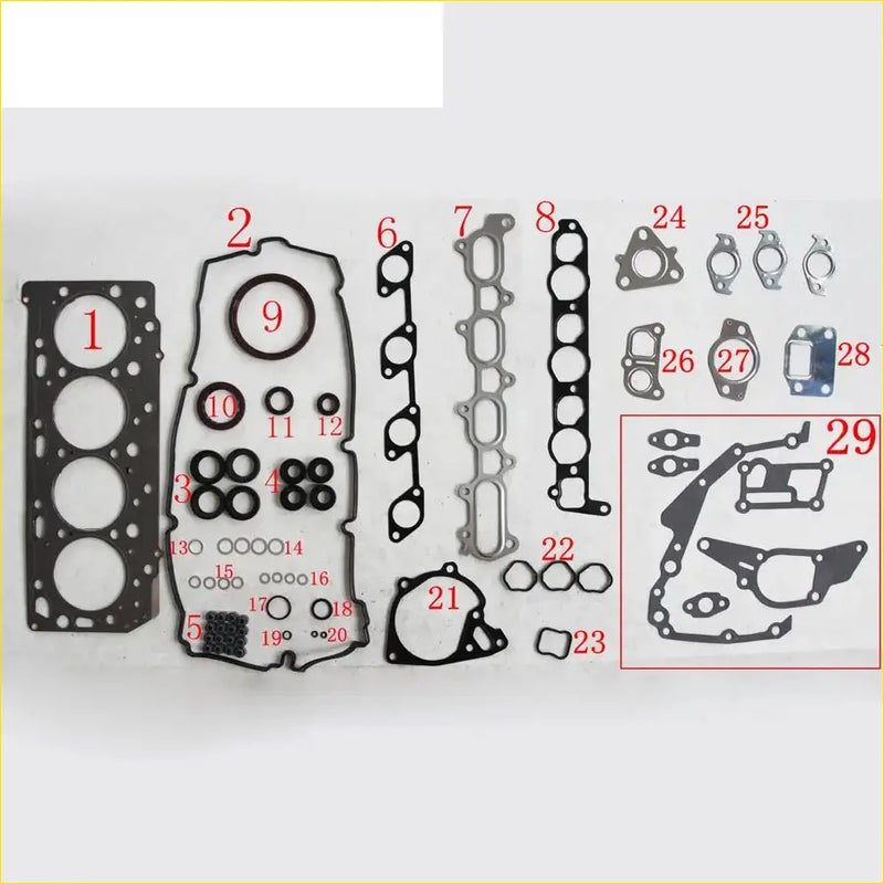 Black rubber gasket set with metal parts and various seals for mitsubishi l200 4d56t 4d56hp engine shim