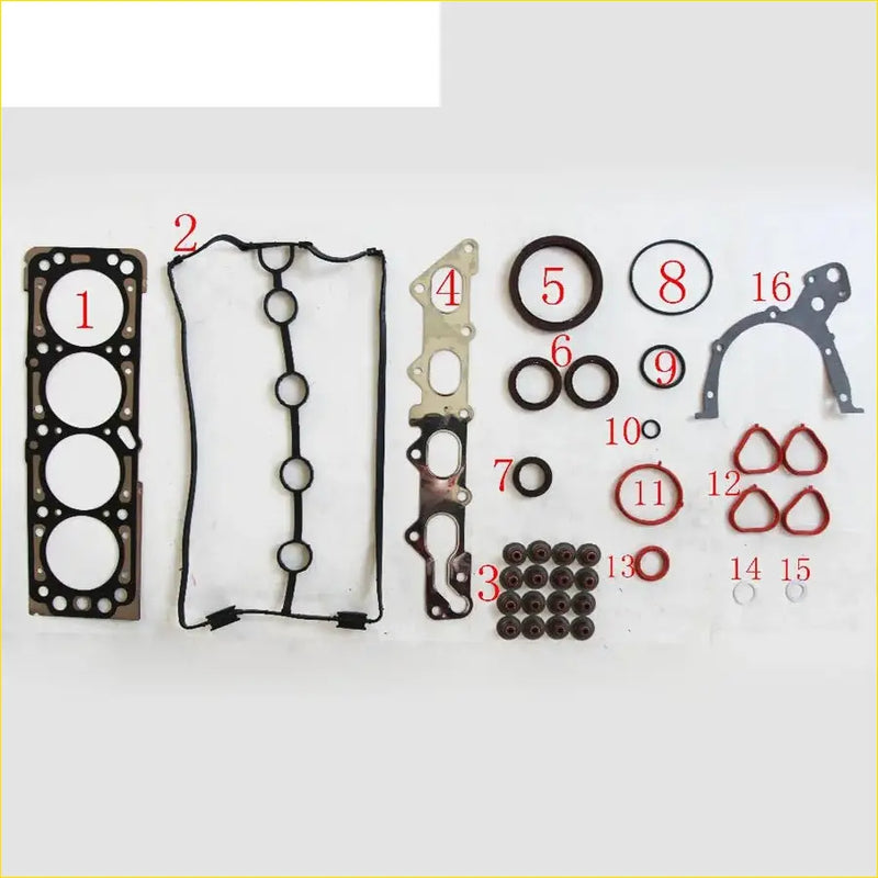 Black rubber gasket set with metal parts and red seals for gasket pro daewoo nubira chevrolet aveo optra 1.6 l91 f16d3 metal