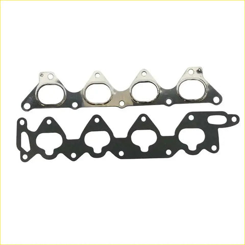 Two metallic exhaust manifold gaskets for chrysler vista 16v sohc and mitsubishi 4g93 with chrome and black rubber finish