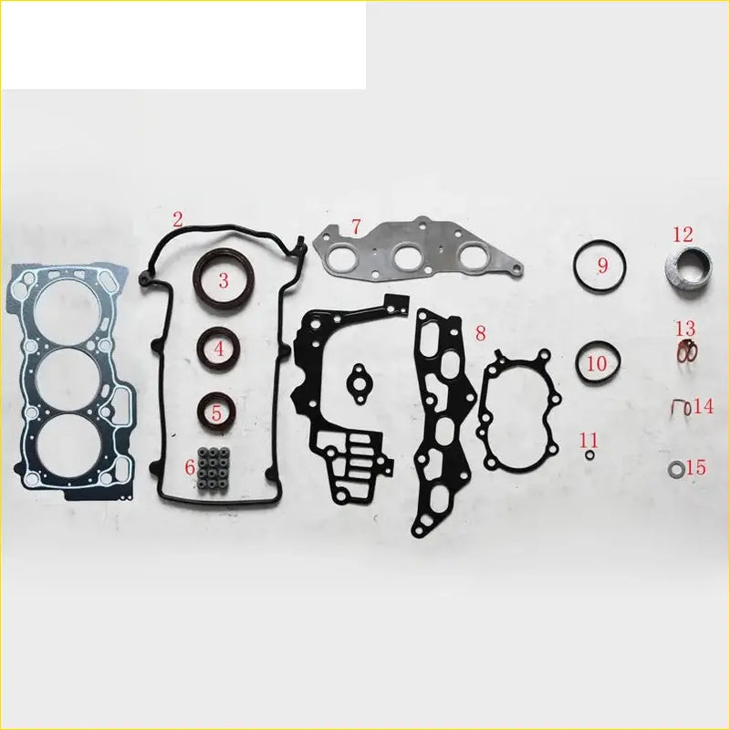 Black rubber gasket set with silver metallic head gasket and seals for daihatsu move sirion yrv cuore 1.0l engines