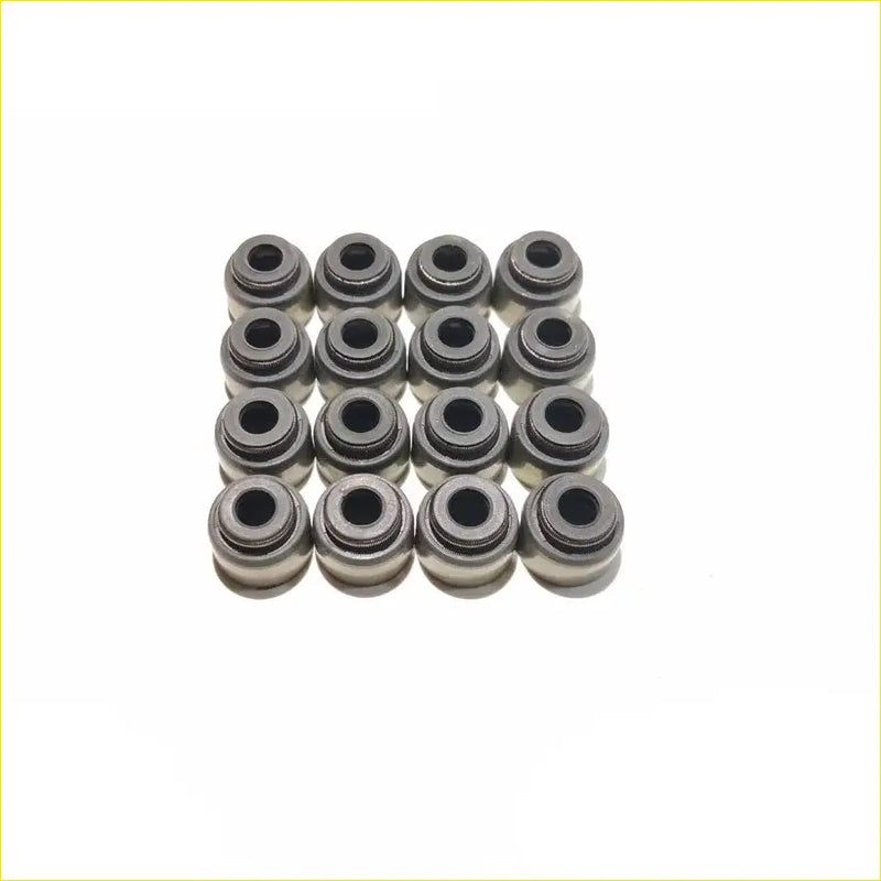 Set of sixteen metallic valve stem oil seals in a grid for hyundai matrix coup lavita 16v g4ma with gasket pro