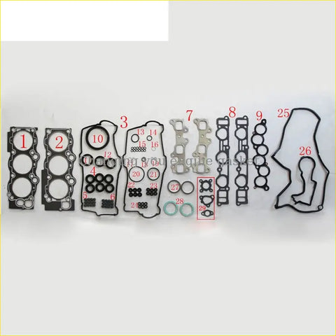 Black rubber gasket set with metallic and green o-rings for engine head assembly fits Lexus es 300 Toyota Camry 3vze