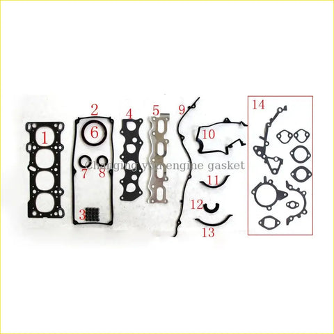 Black rubber engine gasket set with metallic parts and numbers for mazda 323 s iv bg1.3 16v b3 automotive repair