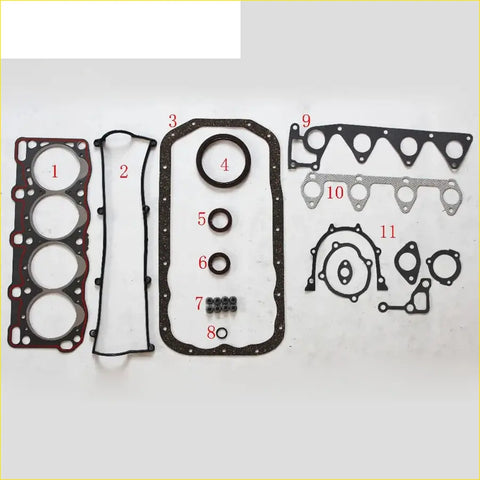 Black rubber gasket set with red and silver metallic accents for mazda e2000 b2200 rostca 626 capella 2.0l rf full set