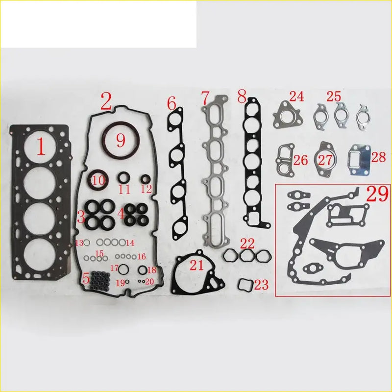 Black rubber gasket set with metallic parts and various seals for mitsubishi l 200 25l di-d 4wd kb4t engine