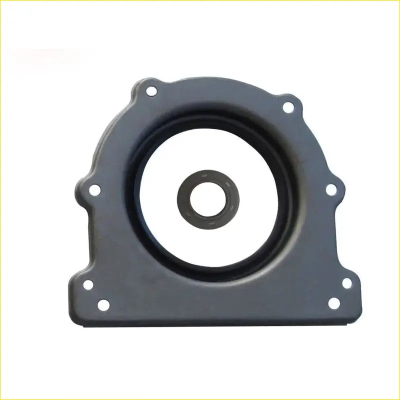 Black metal engine oil seal with central rubber gasket and mounting holes for mitsubishi lancer 16v engine crankshaft