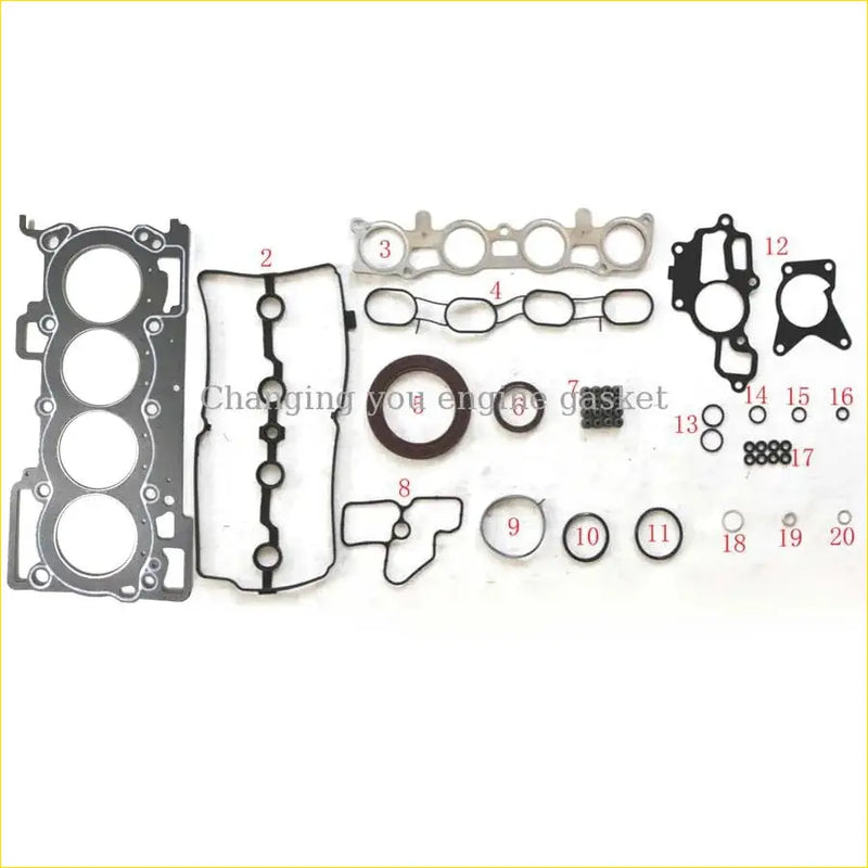 Black rubber engine gasket set with metallic parts and seals for nissan qashqai x trail t31 mr20de engine