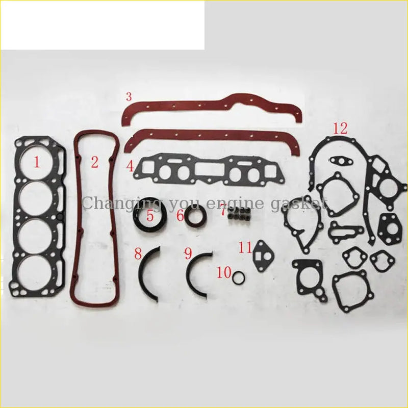 Black and red engine gasket set with various shapes and cutouts for nissan vanette sunny cherry 1.5l 8v a14 a15