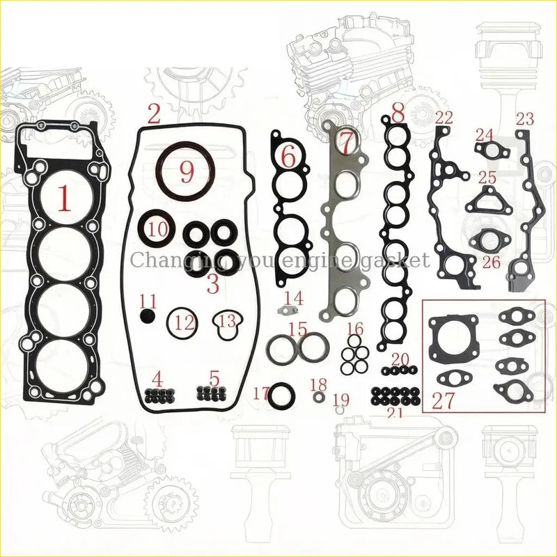 Black rubber engine gasket set with cylinder head and valve cover seals for toyota 4 runner hilux ii coaster 2.7l 3rzfe