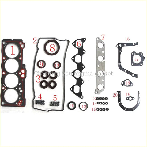 Black rubber engine gasket set with red accents and metallic parts for toyota carina soluna vios sprinter 1.5l 16v 5afe full set