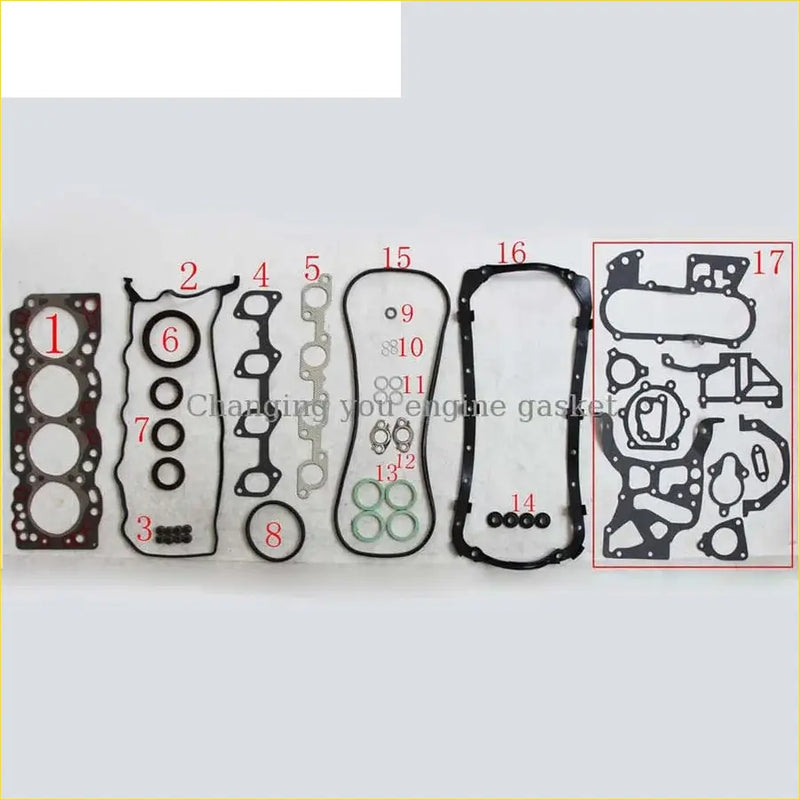 Black rubber engine gasket set with various shapes for automotive repair in gasket pro for toyota cressida hilux ii crown hiace 2.2l diesel