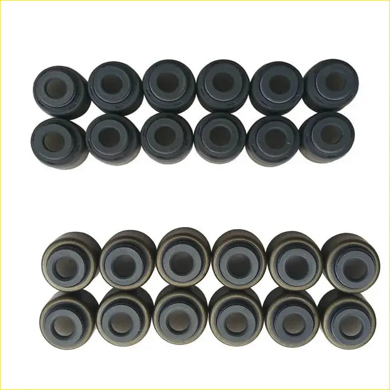 Black rubber gaskets with textured edges arranged in two rows for gasket pro valve stem oil seal 24pcs toyota crown chaser cresta 1gge gx81