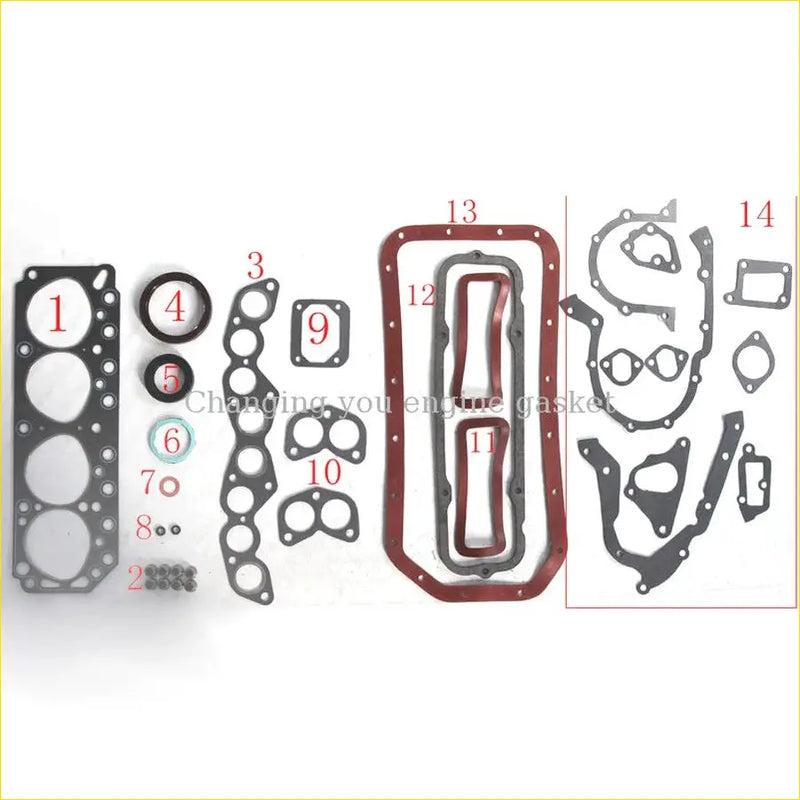 Black and red engine gasket set with numbered parts for automotive repair for toyota crown dyna coastrr 5r 5r-u 04111-