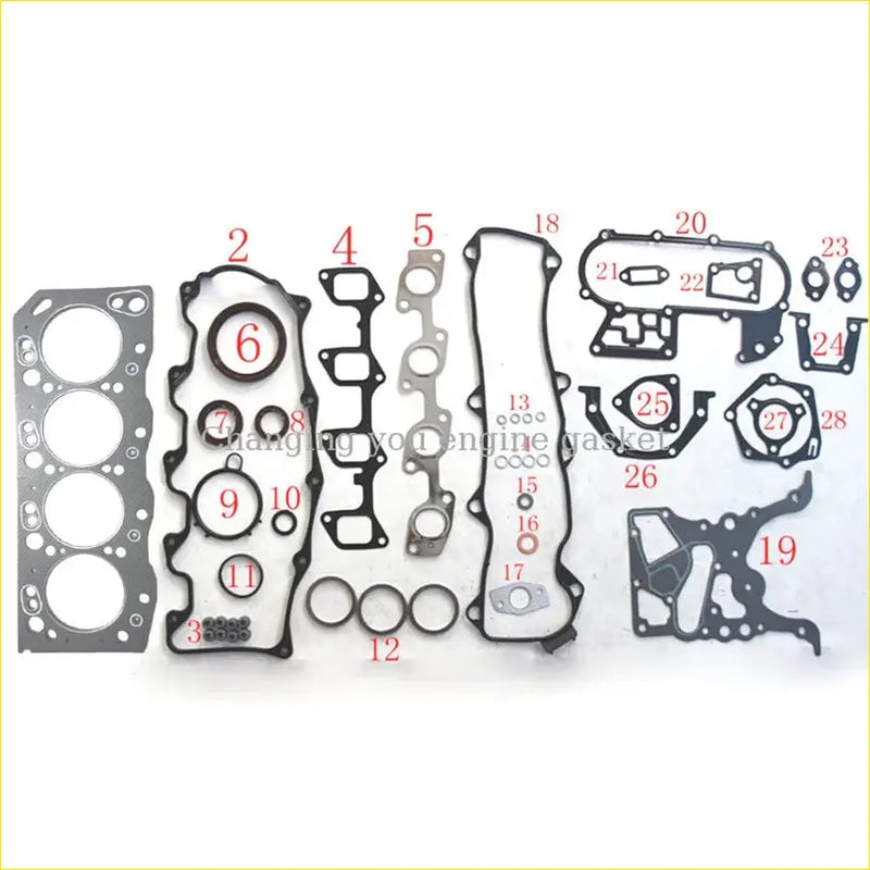 Set of black rubber and metal engine gaskets labeled for toyota landcruiser hiace iii hilux ii 2.7 3l use