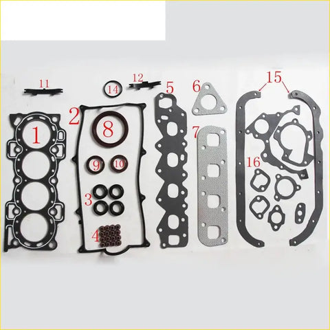 Black rubber gasket set with metallic parts and numbered pieces for daihatsu applause and charade engine assembly