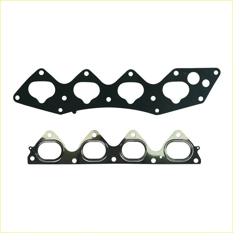 Black rubber gasket with four oval openings and silver metal flange for honda cr-v i 16v b20b intake manifold